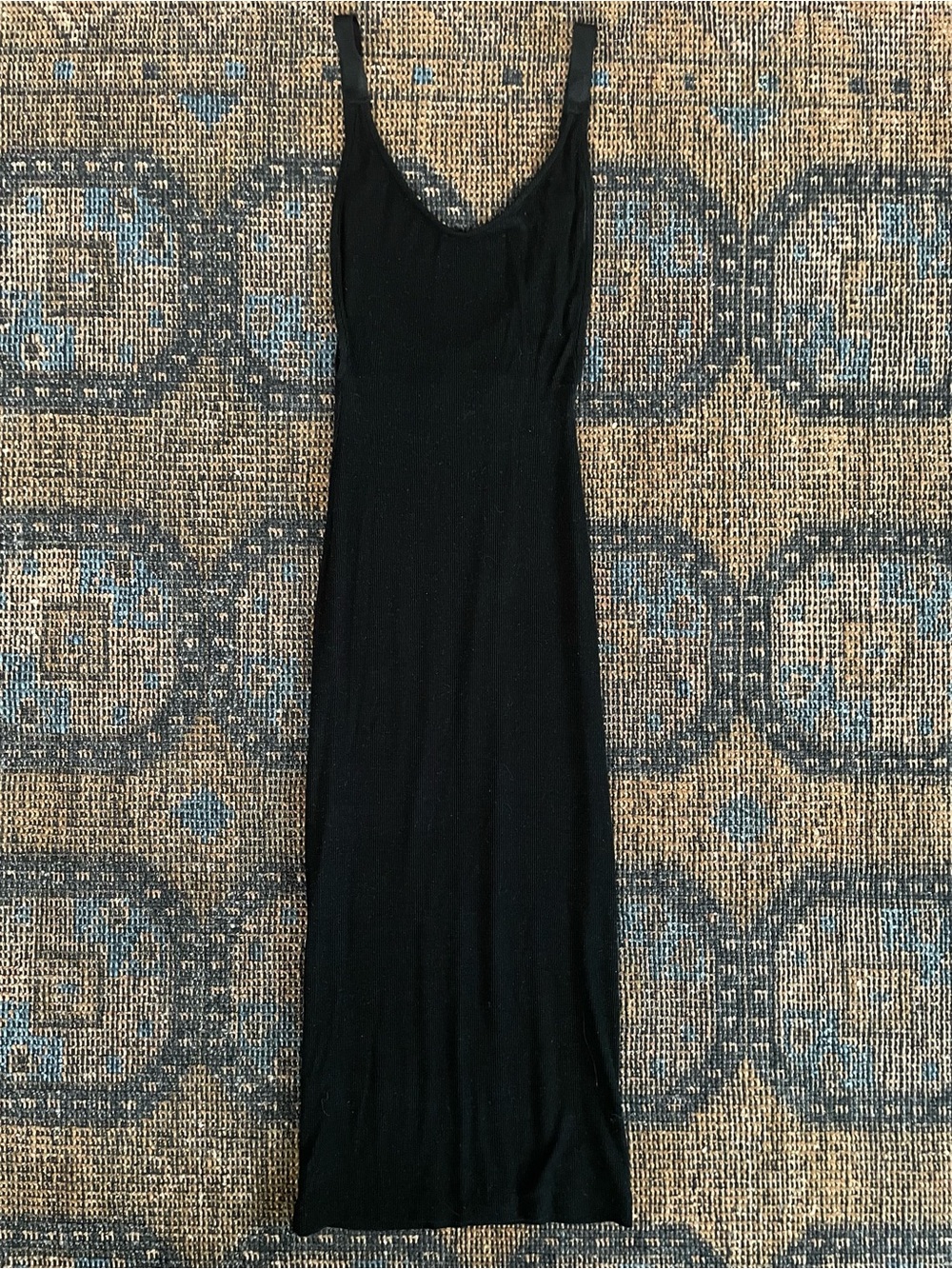 ENZA COSTA Black Silk Rib Knit Low Back Bodycon Midi Dress XS 0 2